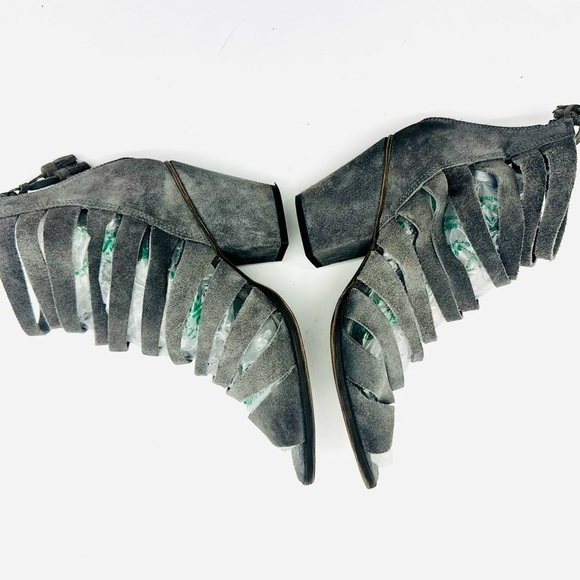 Free People Cayman Strappy Hybrid Gray Suede Open Toe Chunky  Heels 38 (US Sz 7) - Picture 6 of 14